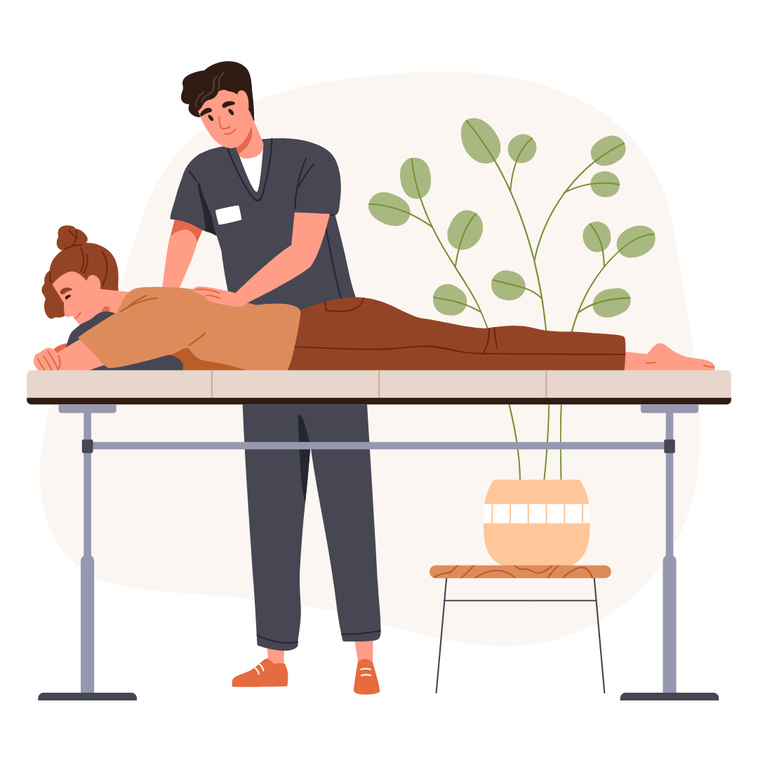 Physiotherapeut behandelt Patienten bei der manuellen Therapie auf einer Behandlungsliege