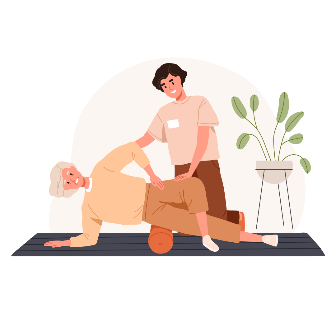 Physiotherapeut unterstützt Patienten bei einer Mobilisationsübung während der Physiotherapie